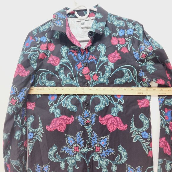 Chicos Womens Shirt Floral Button-Up Size 4 Black/Red/Blue Long Sleeve - Picture 5 of 10